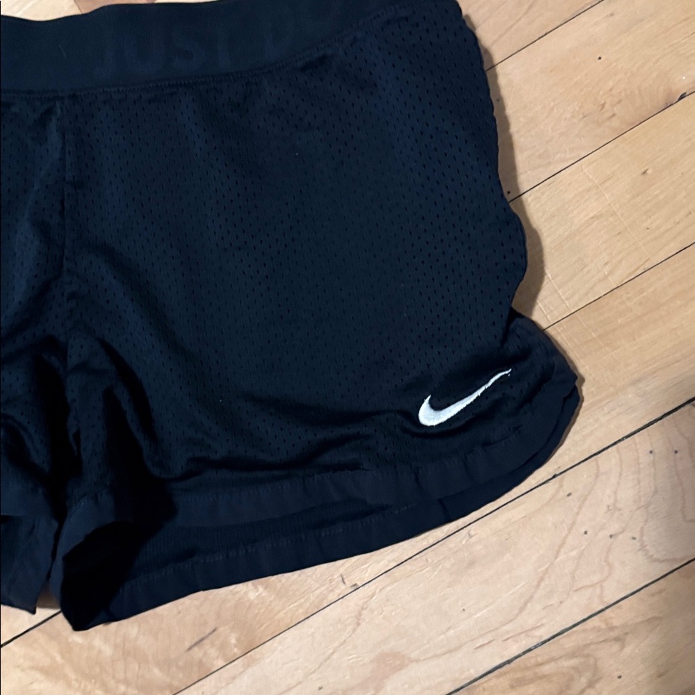 Nike Black Women's Athletic Shorts with White Swoosh - Picture 2 of 7